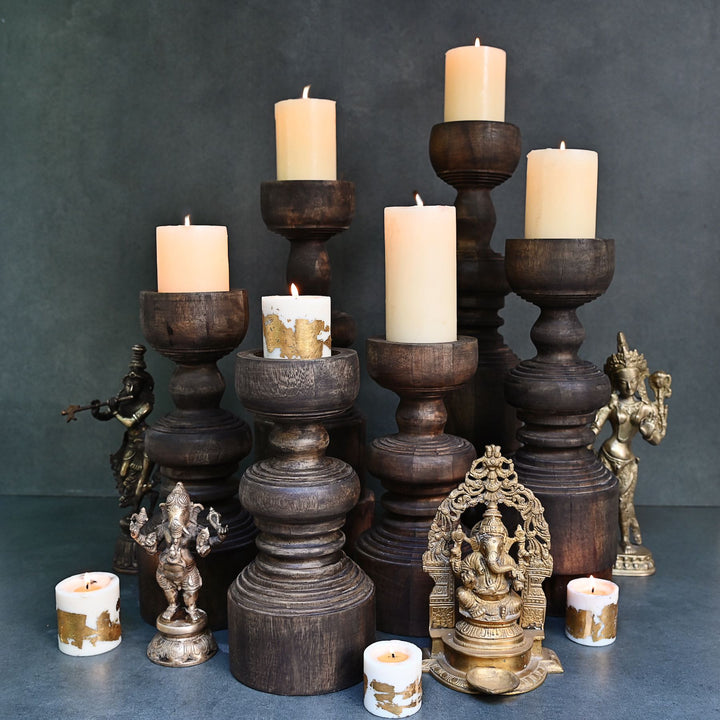 Wood Pillar Candlestand Set