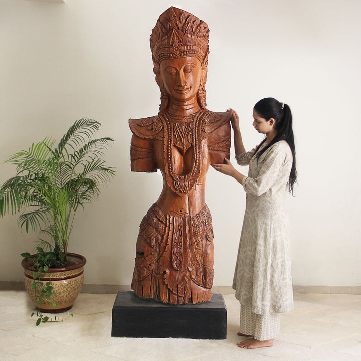 Pure Teak Lanna Princess 8 feet Tall Statue