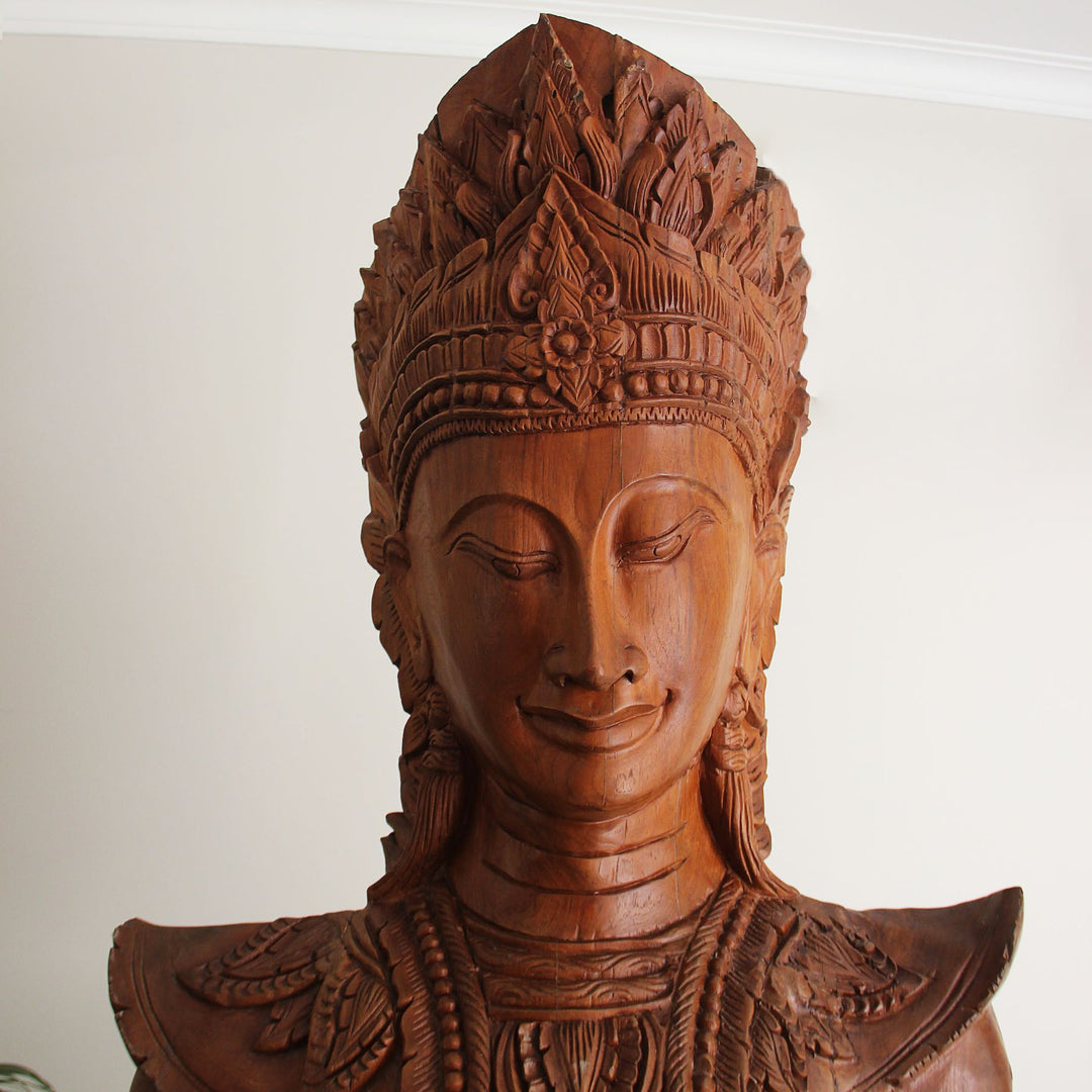 Pure Teak Lanna Princess 8 feet Tall Statue