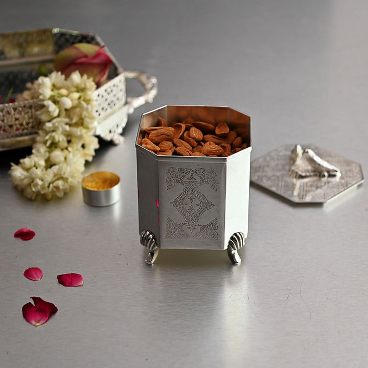silver dry fruit box with lid