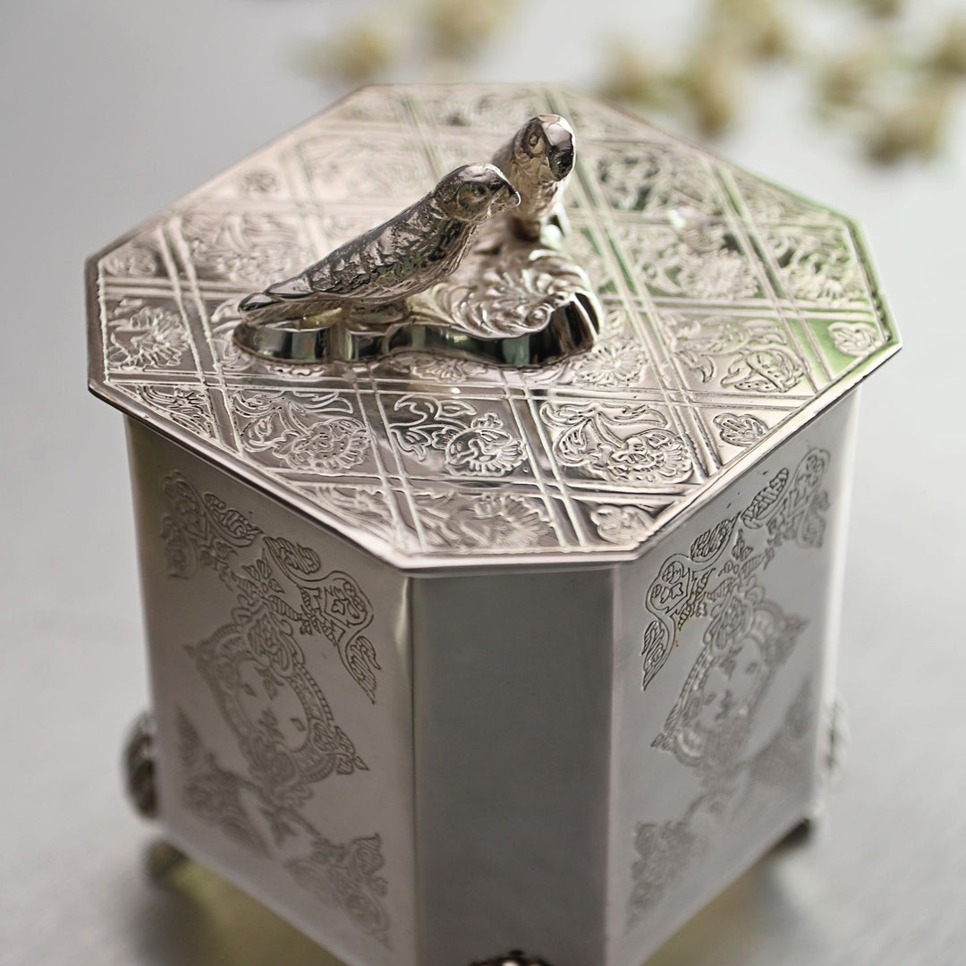 decorative silver box with lid