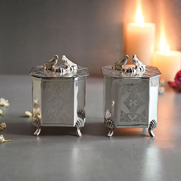 decorative silver box with lid