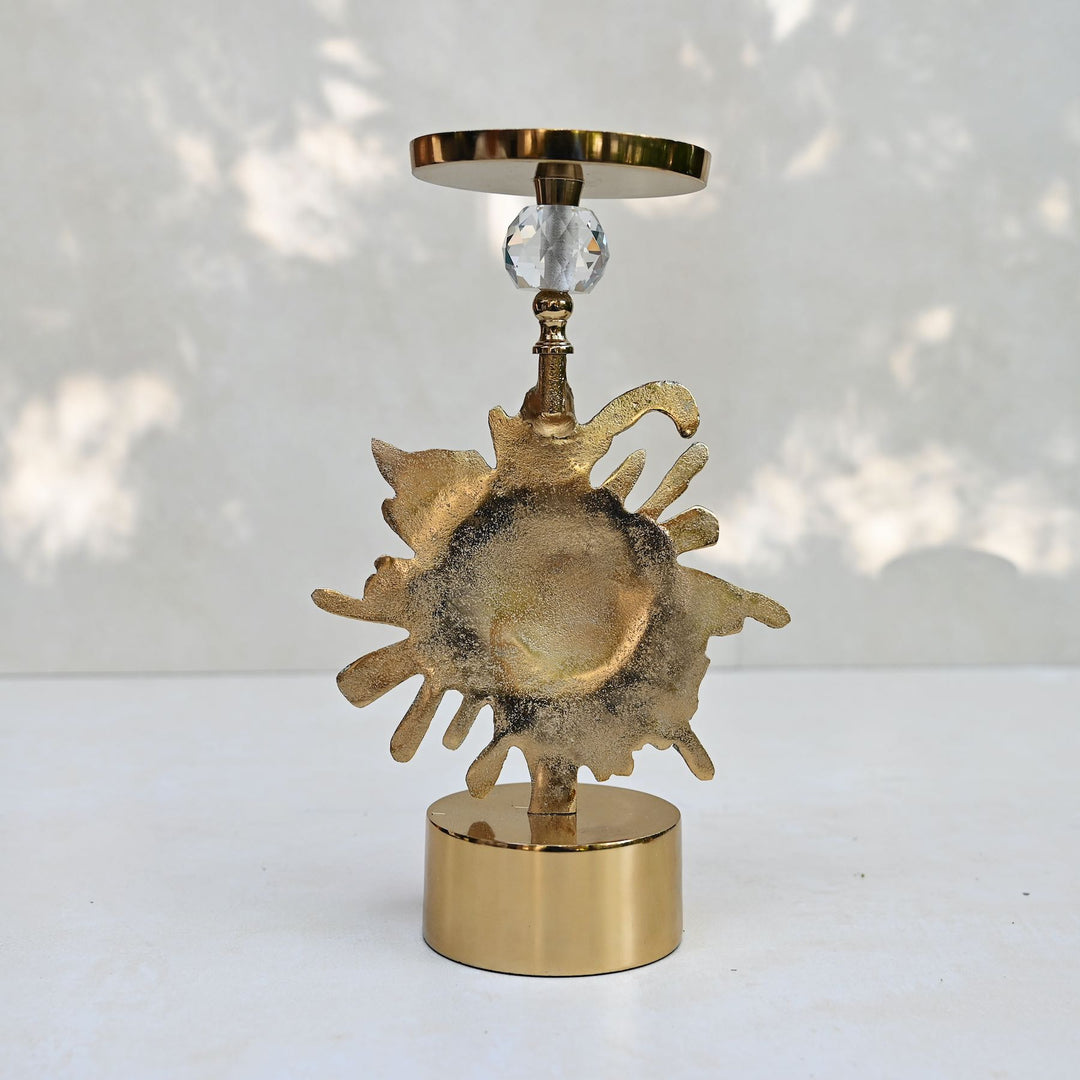 green floral candlestand pair