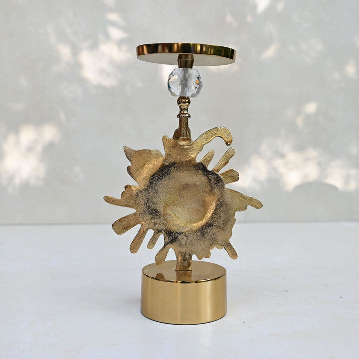 green floral candlestand pair