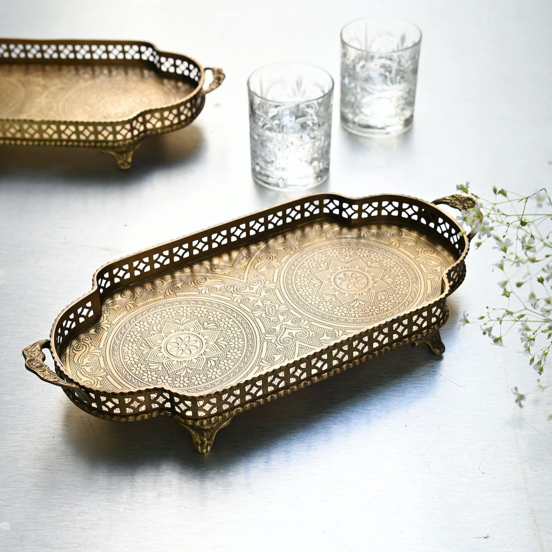 Gold Brass Etched Tray