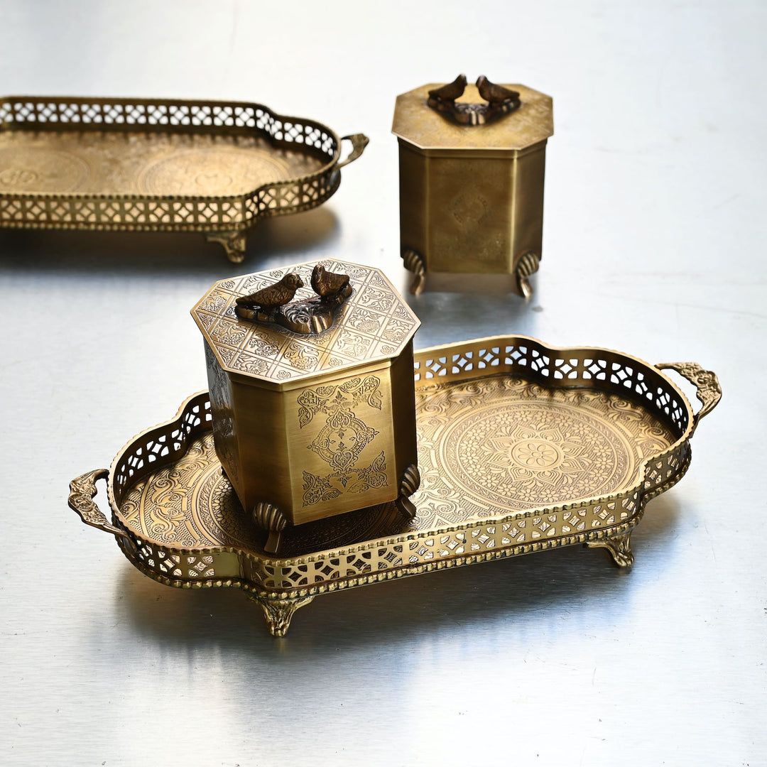 Gold Brass Etched Tray