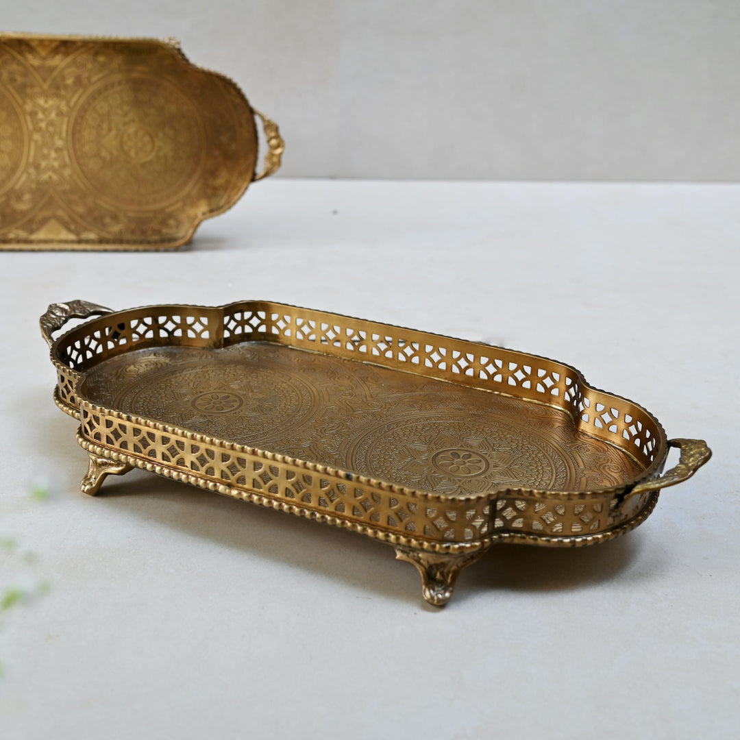 Gold Brass Etched Tray