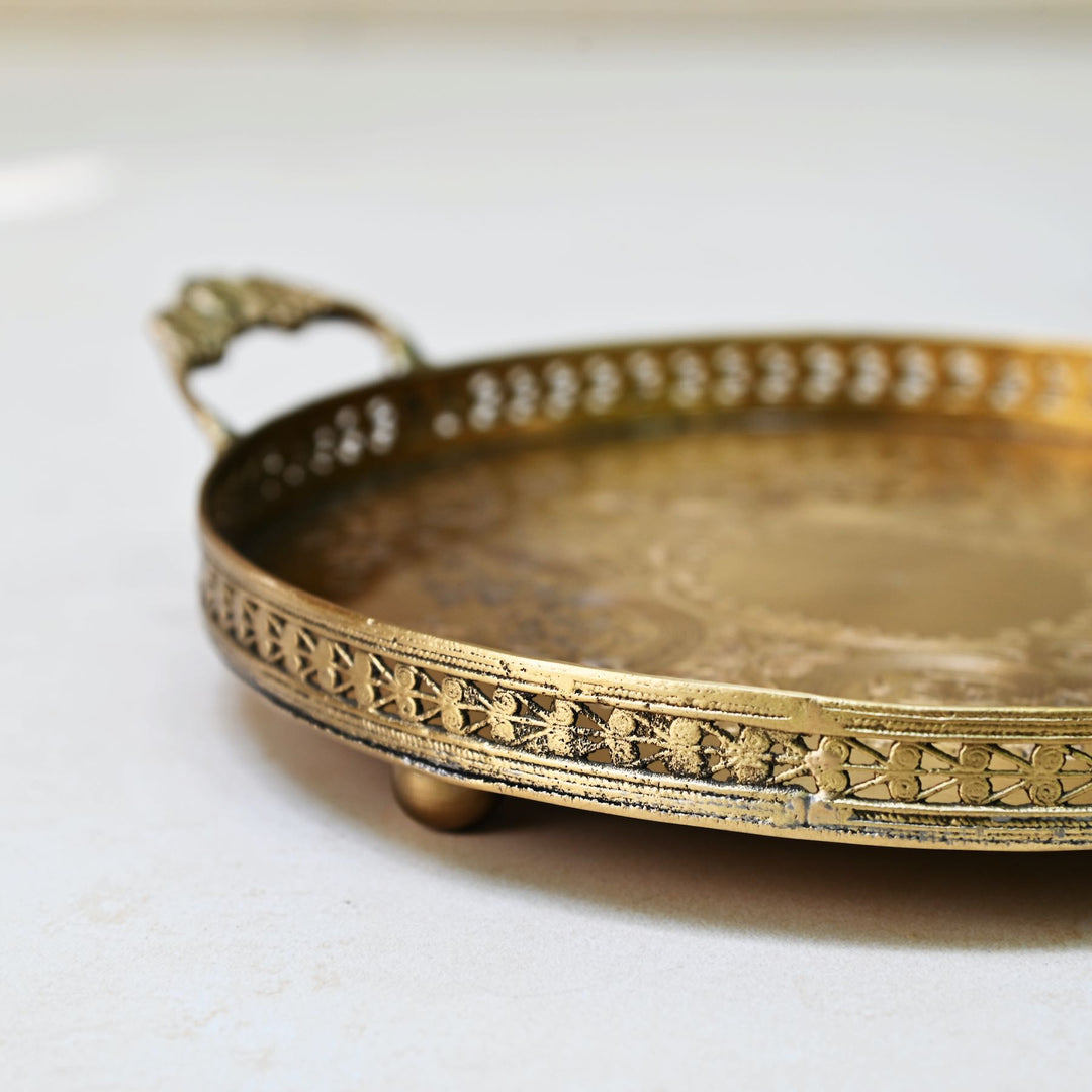 Detailing of Decorative antique gold tray