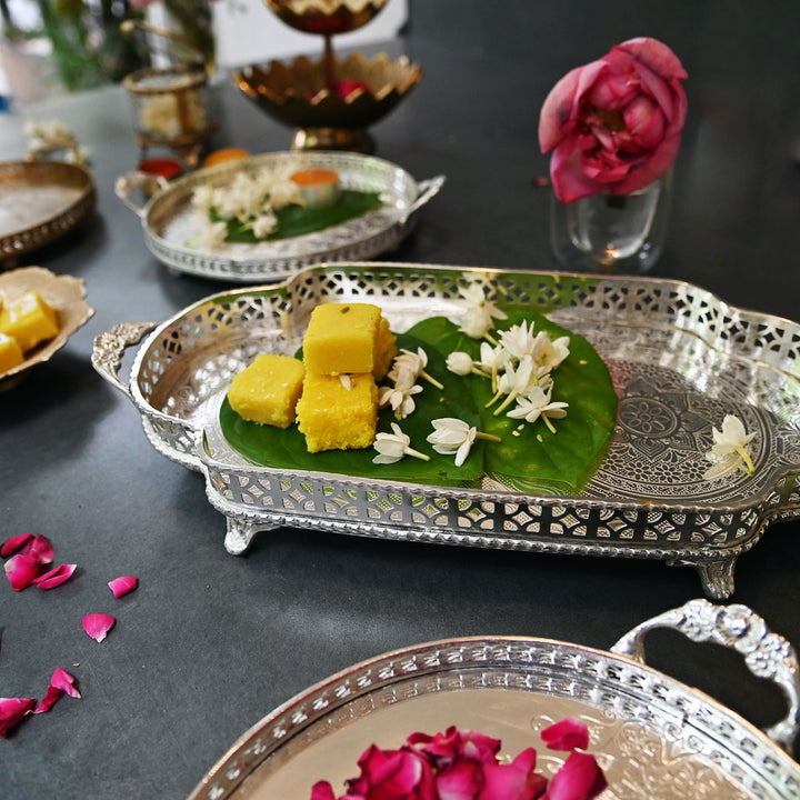 Silver Brass Etched Tray