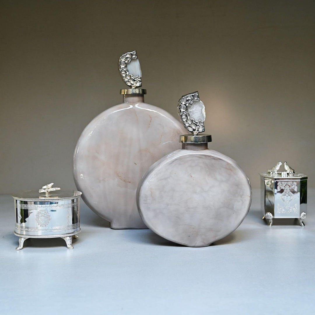 beige decorative glass bottle
