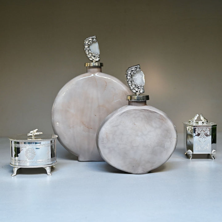 beige decorative glass bottle