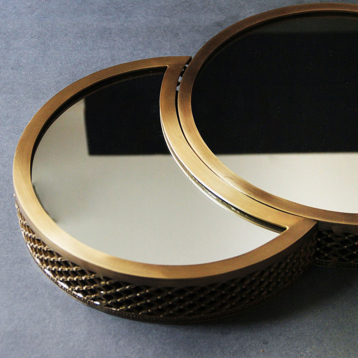 round decorative mirror tray set