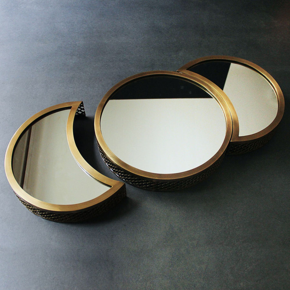 round decorative mirror tray set