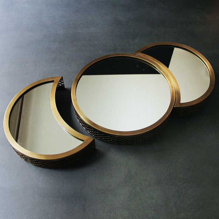round decorative mirror tray set