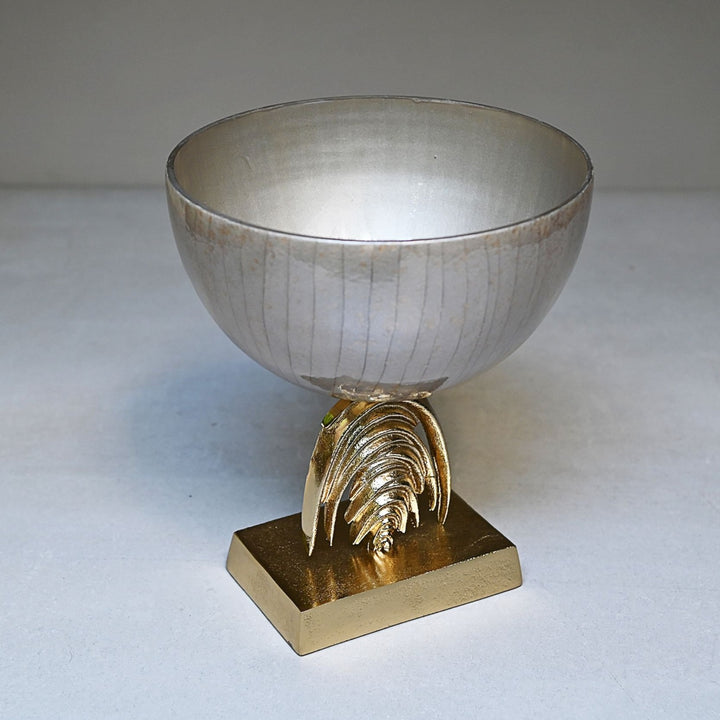 decorative silver glass bowl with golden base