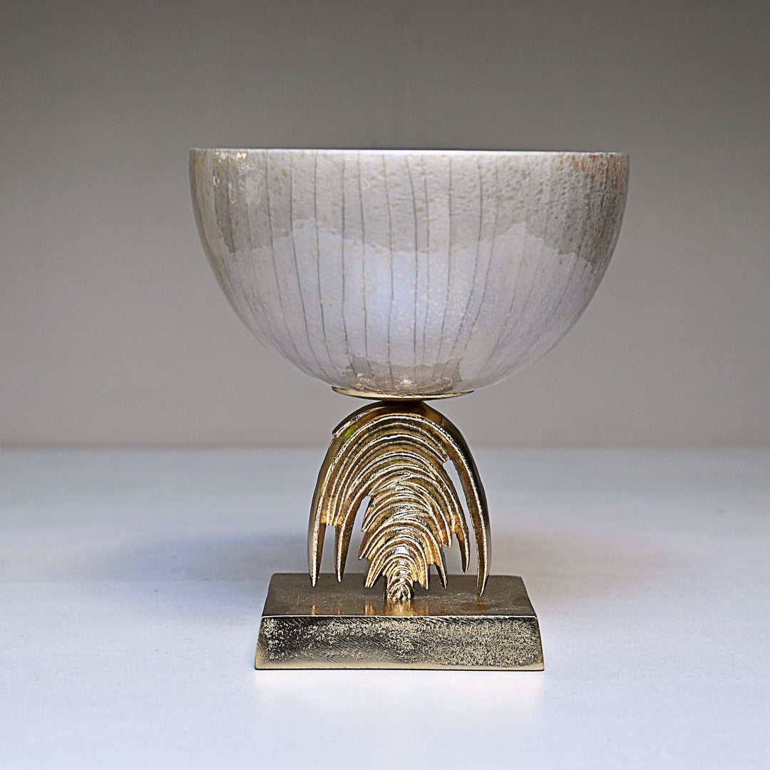 decorative silver glass bowl with golden base