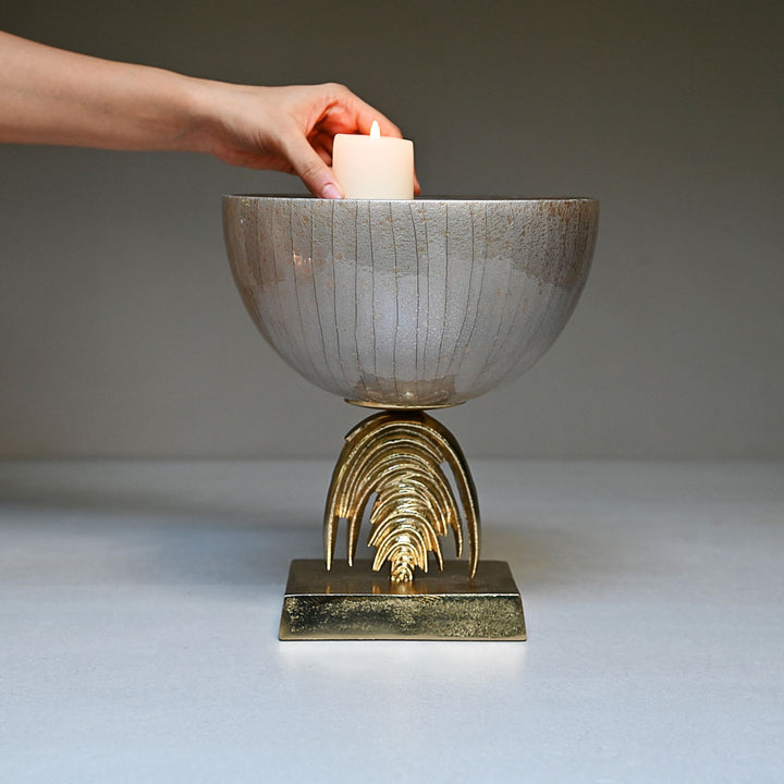 decorative silver glass bowl with golden base