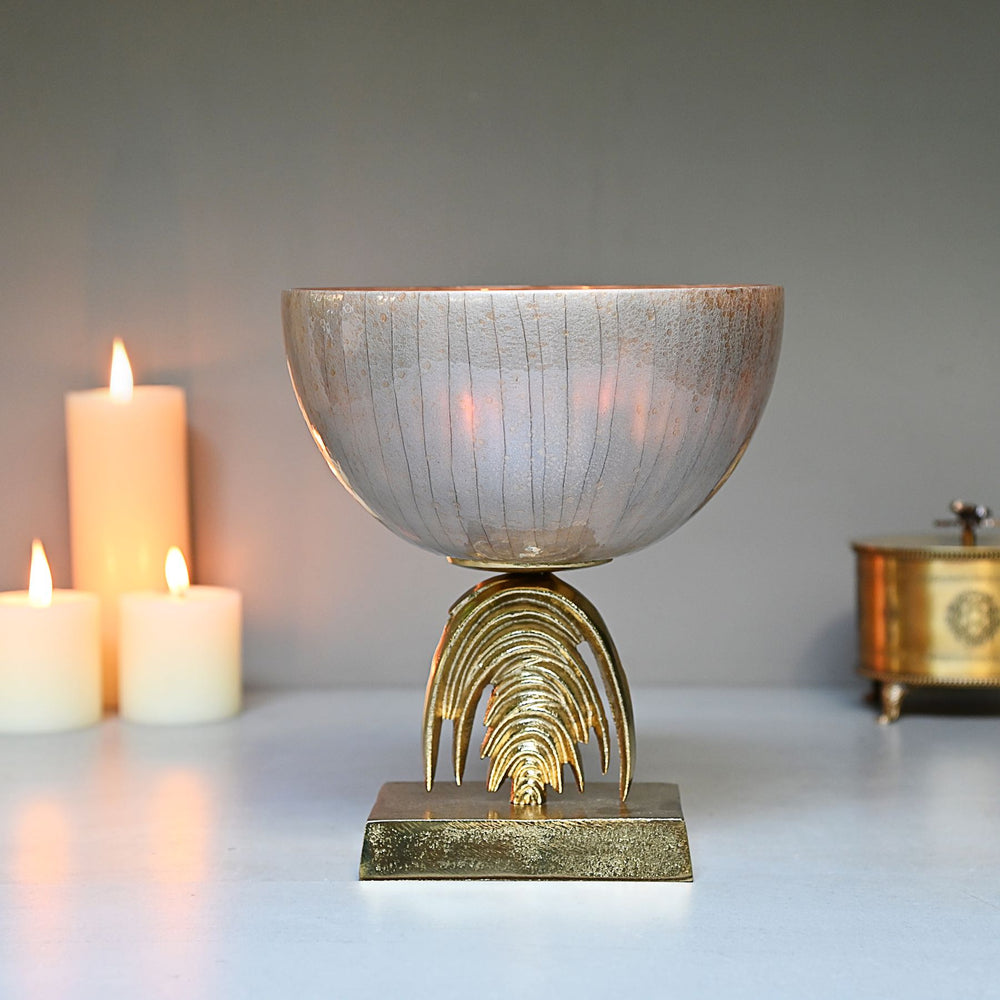 decorative silver glass bowl with golden base