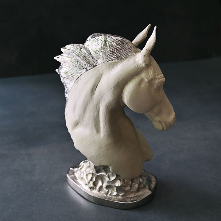white and silver horse sculpture