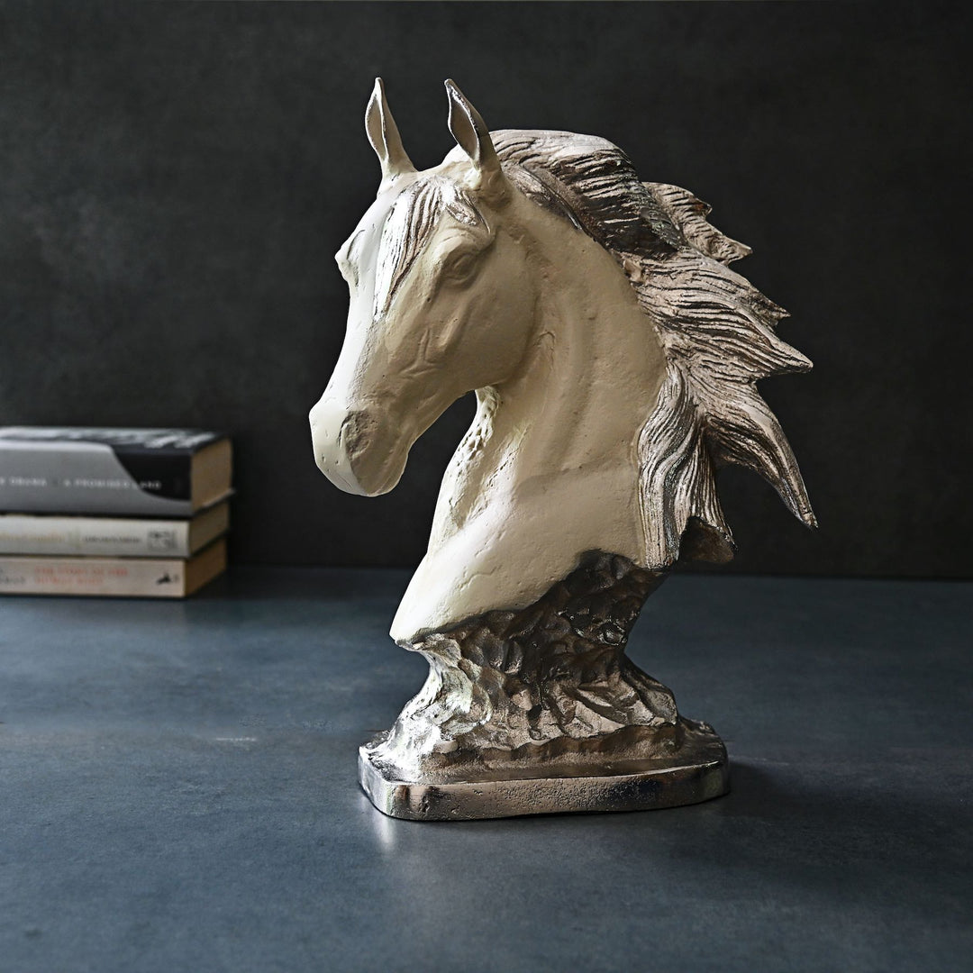 white and silver horse sculpture