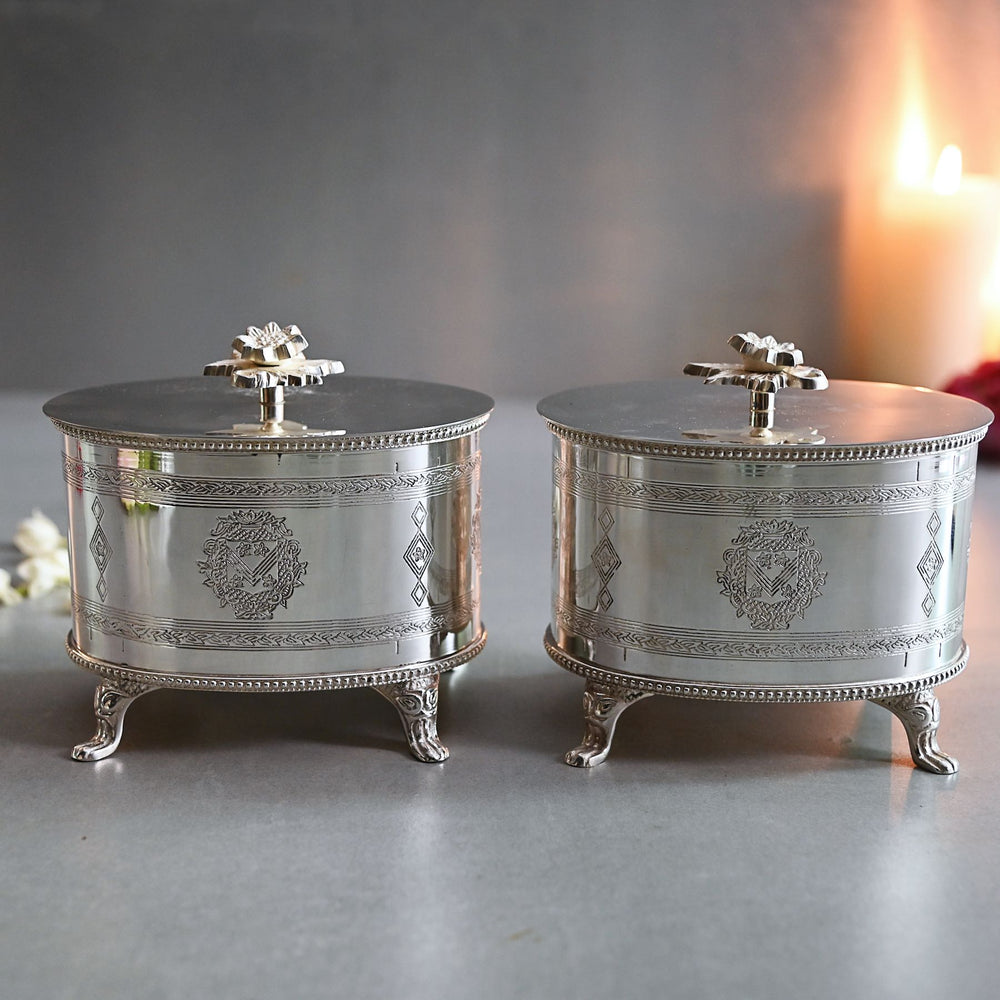 round silver box with lid