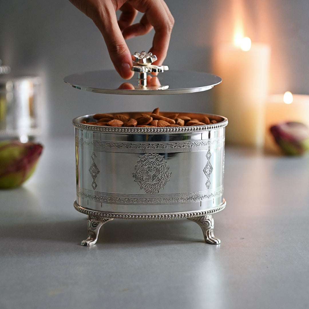 round silver box with lid