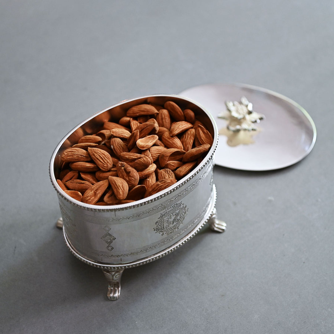 round silver box with lid