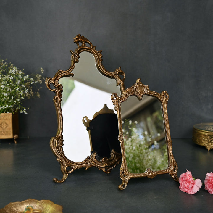 small golden tabletop vanity mirror