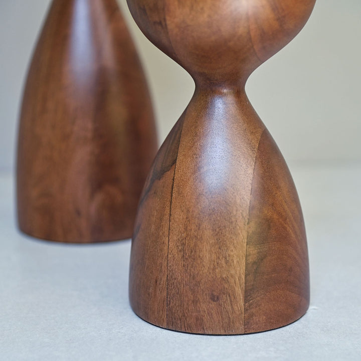wooden pillar candle holder pair