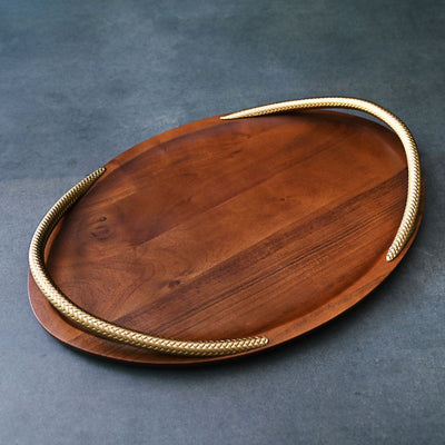 Large Wooden Tray with Golden Handles
