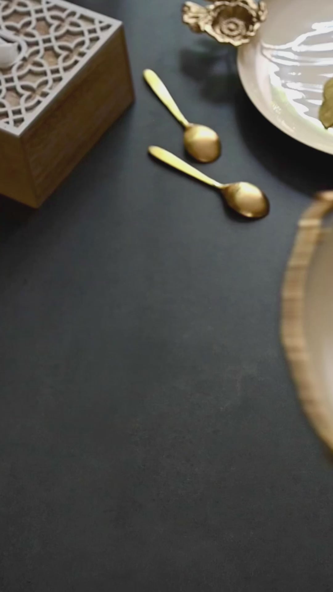 Round White Tray with Golden Flower