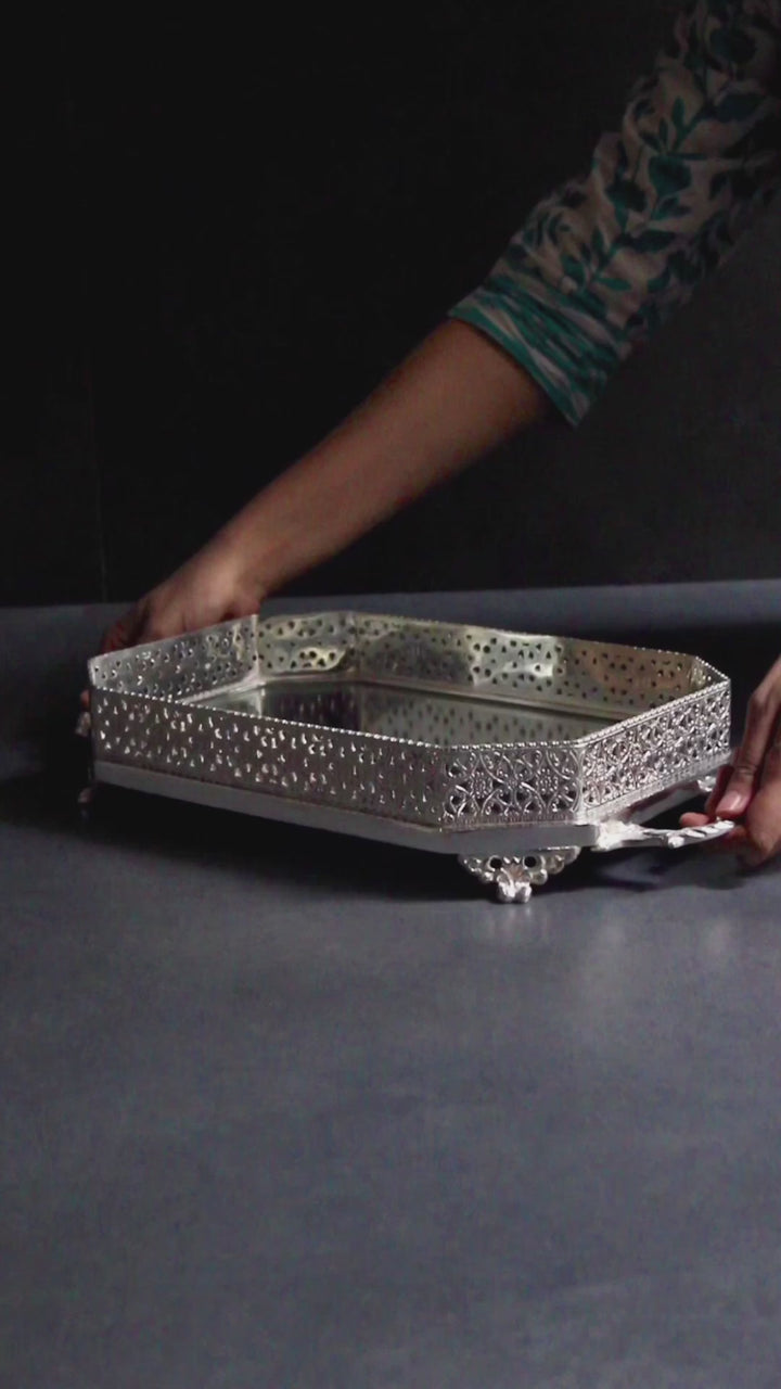 Silver Rectangular Mirror Tray