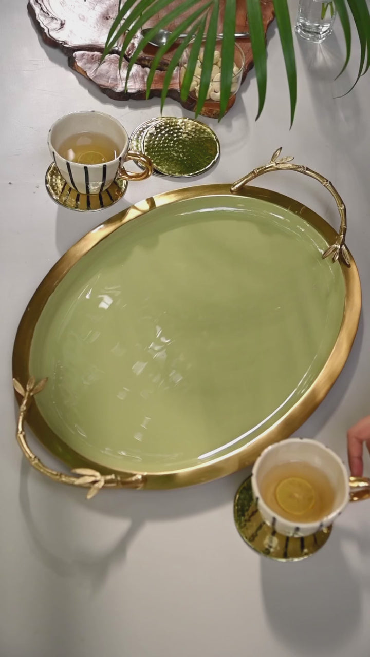 Oval Tray Gold & Geen