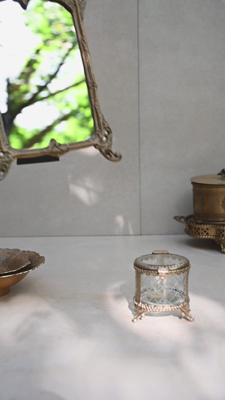 small golden tabletop vanity mirror