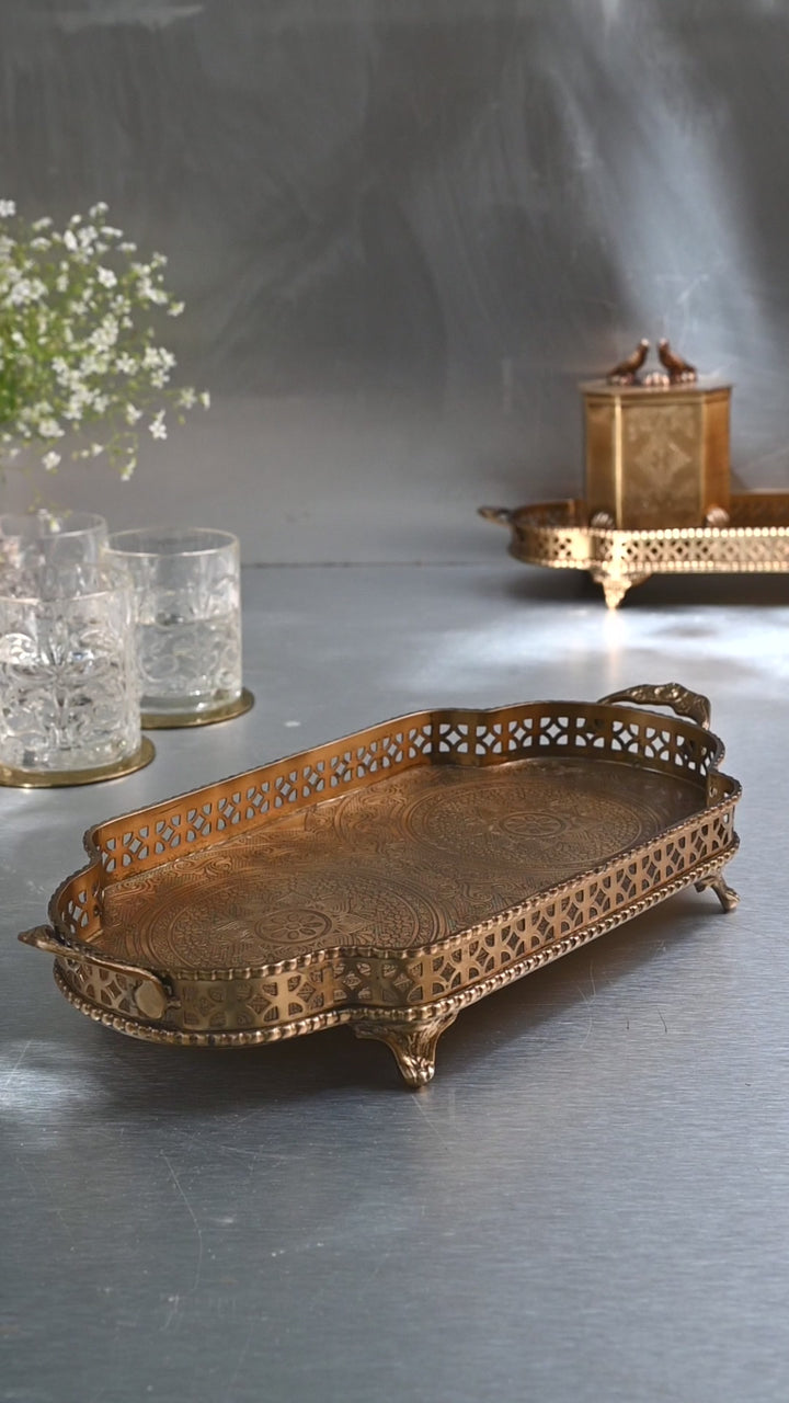 Gold Brass Etched Tray
