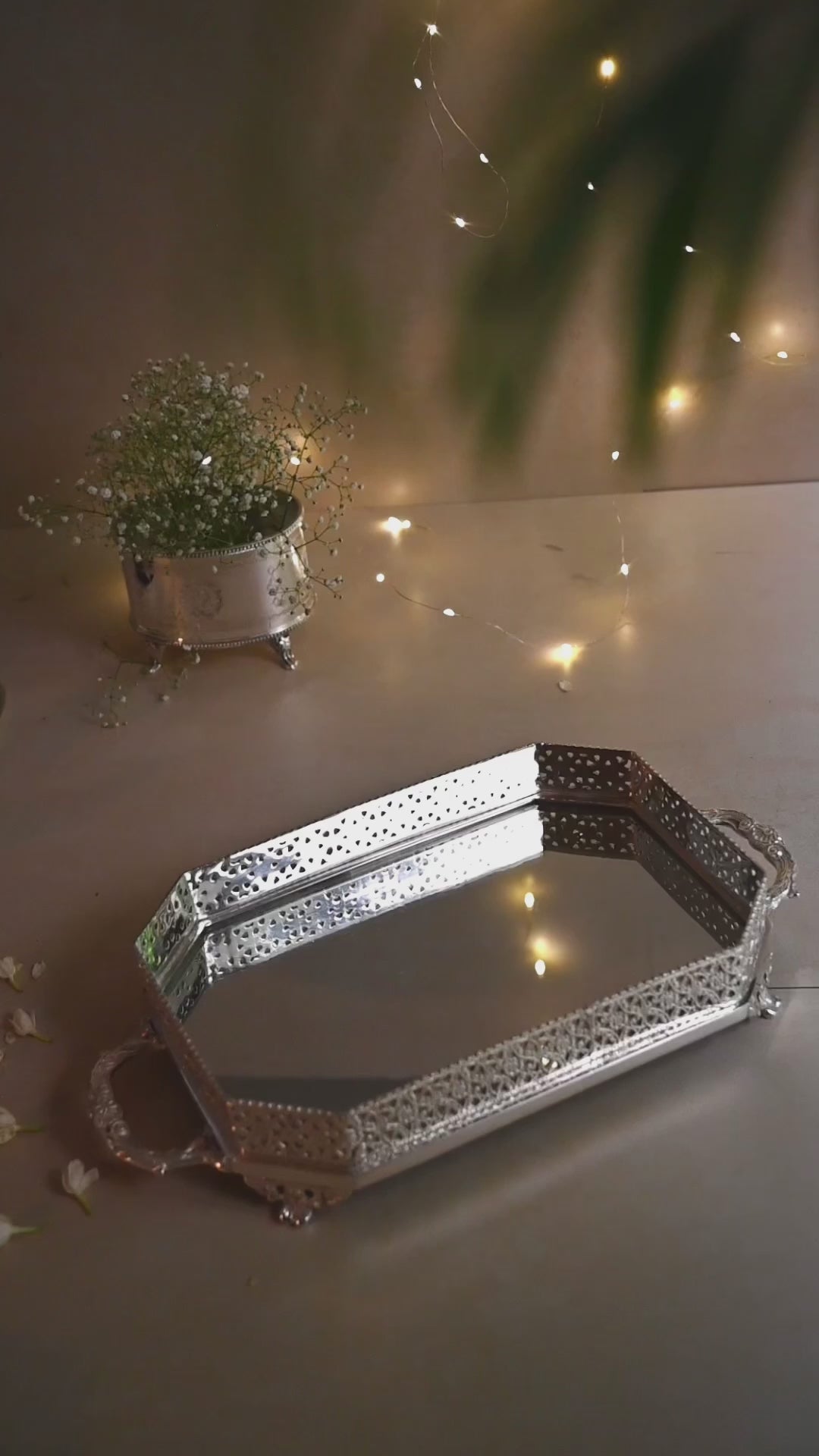 Silver Rectangular Mirror Tray