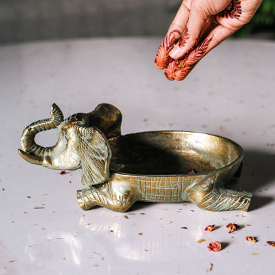 Antique Gold Elephant Bowl