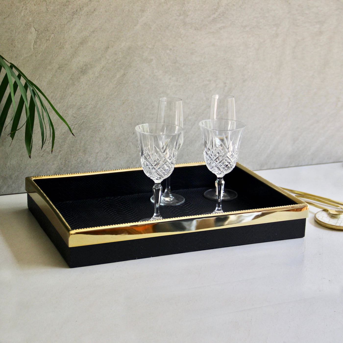 faux leather & gold serving tray