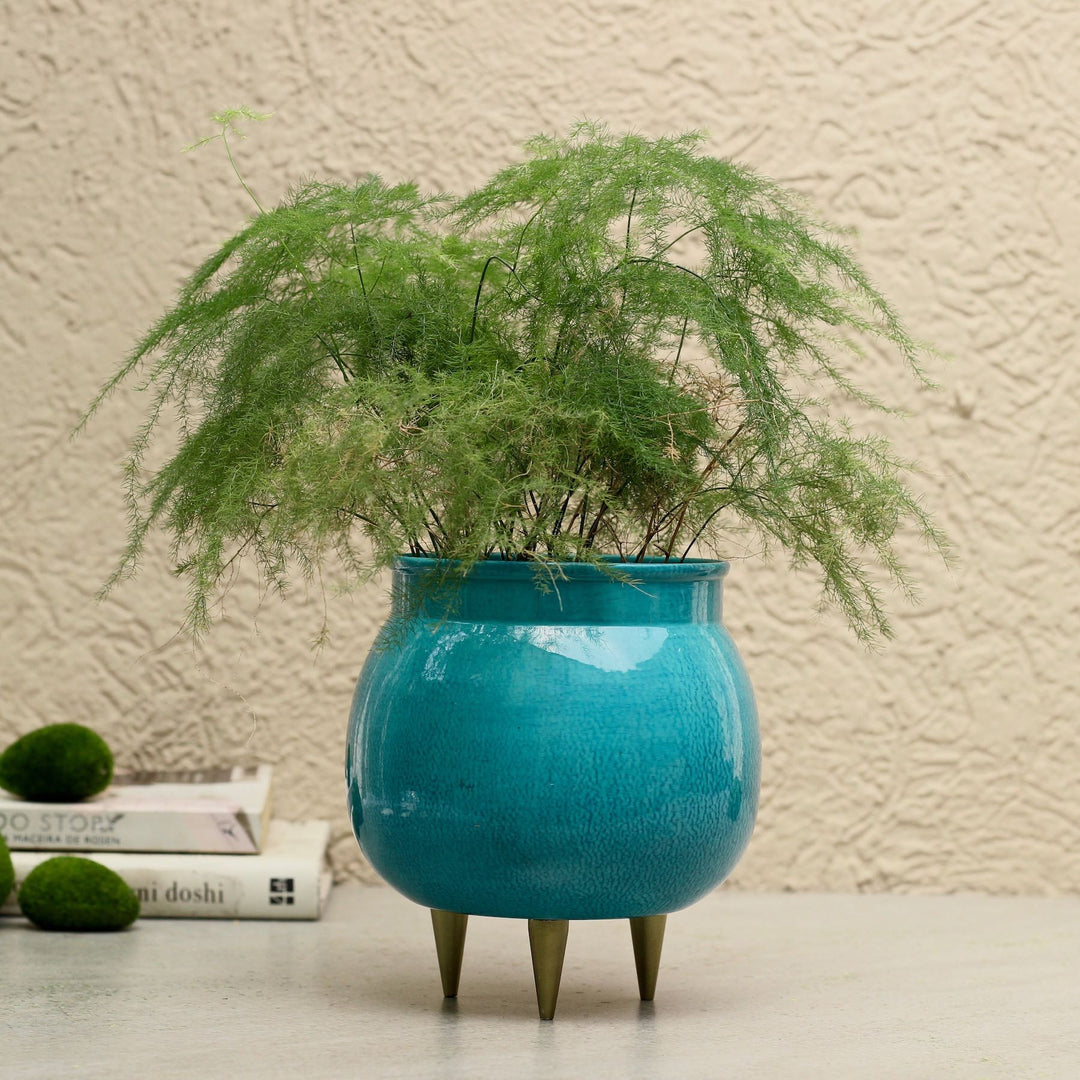 blue metal pot