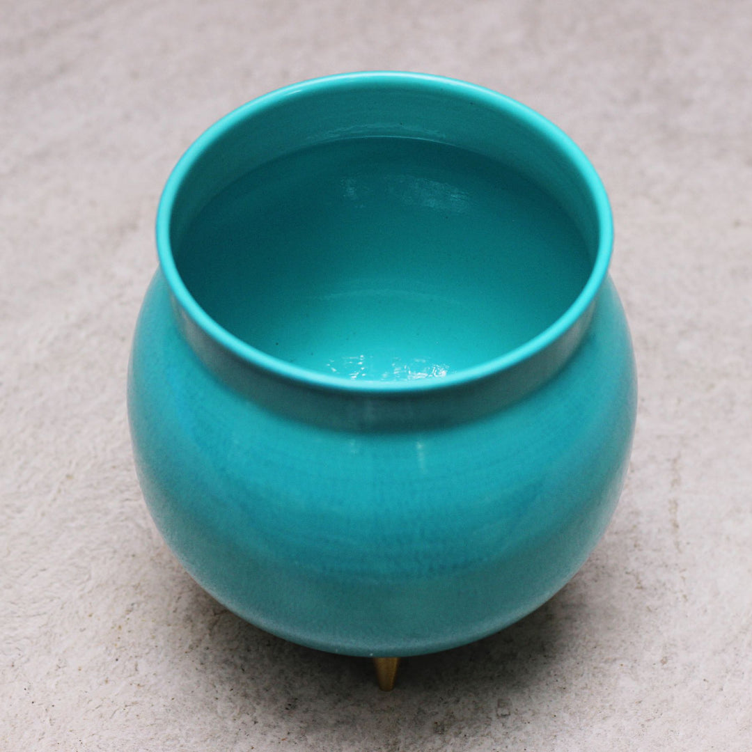 blue metal planter