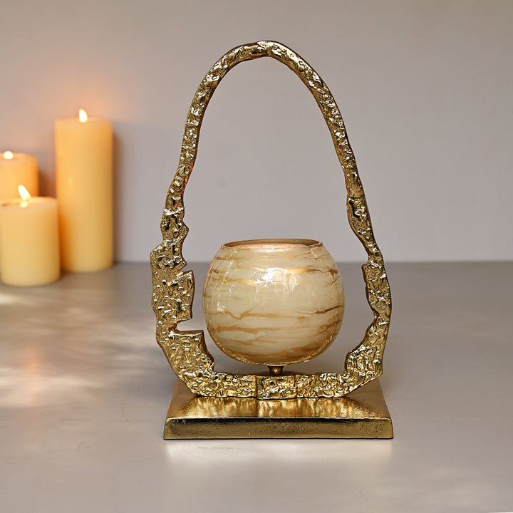 golden glass candle holder pair with handle