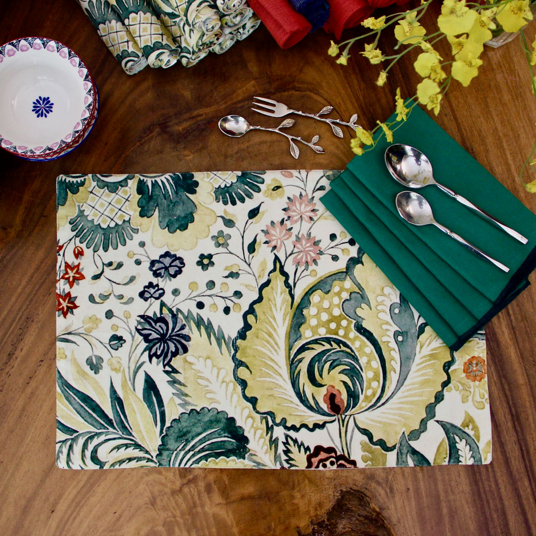 printed cotton table mat and napkin