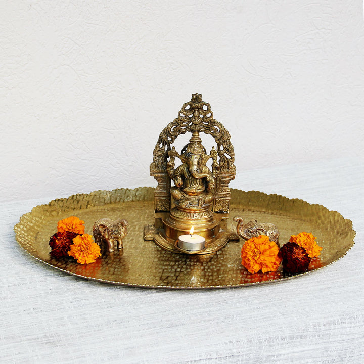 gold oval metal decorative tray