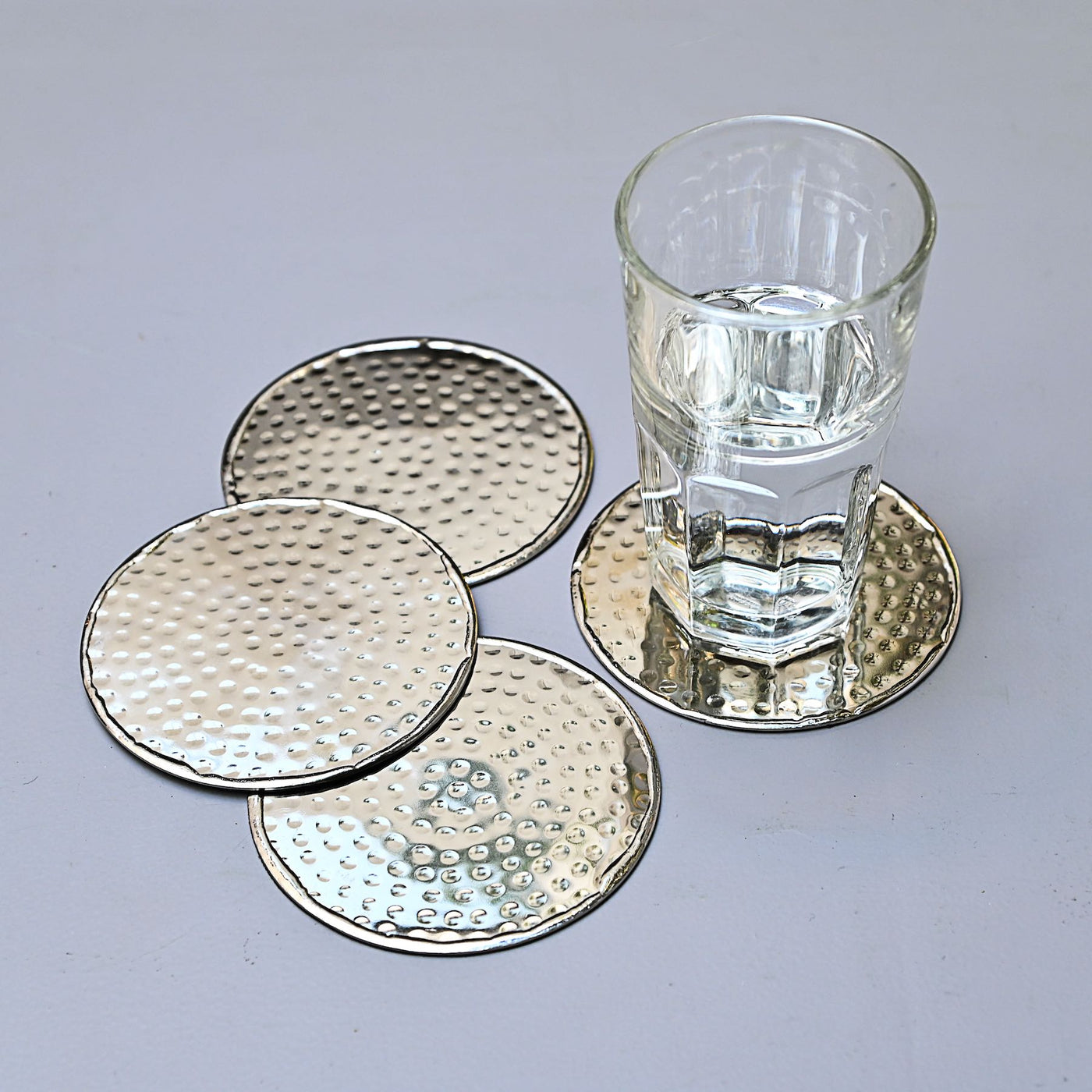 Hammered Silver Coasters - Set of 4