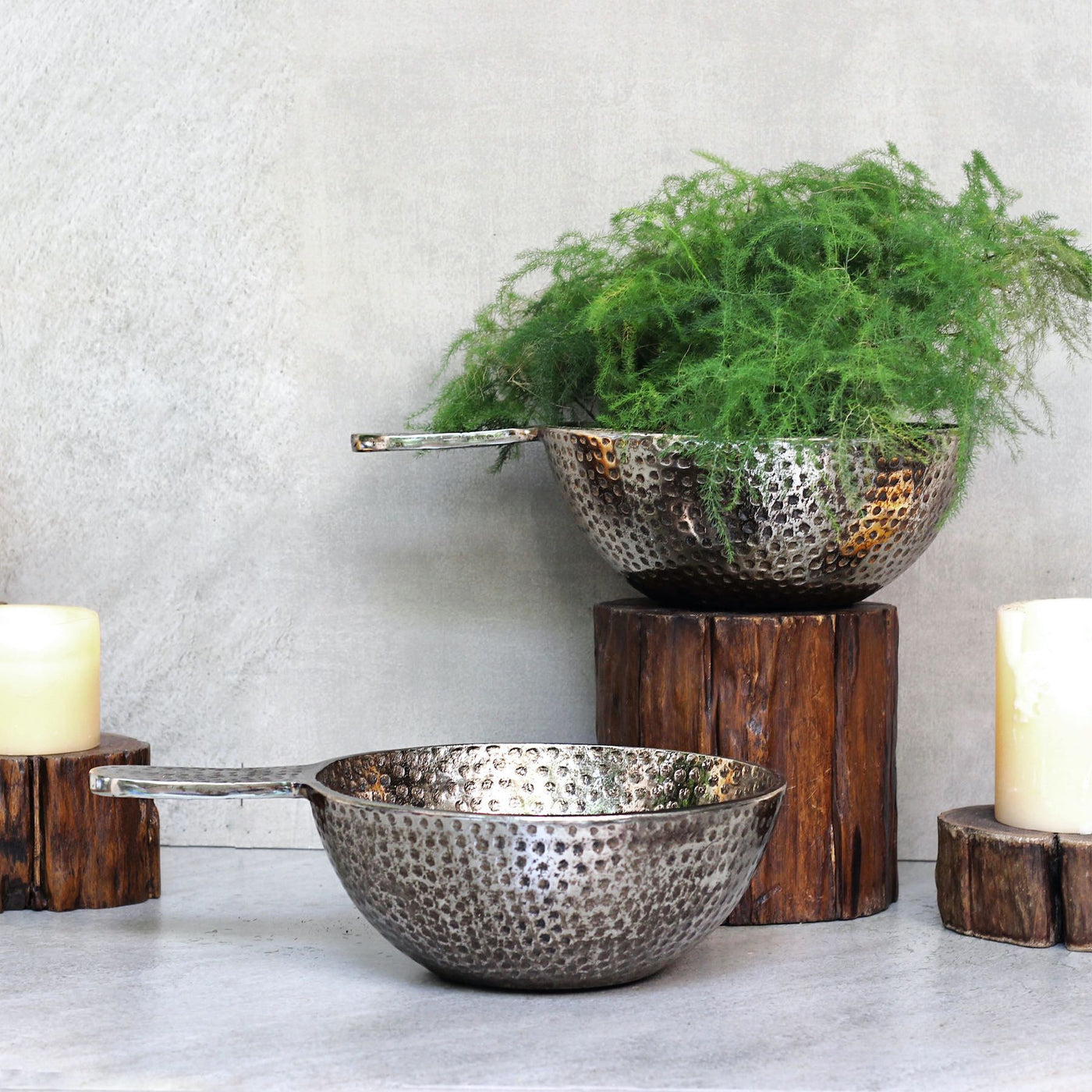 textured metal bowl or planter