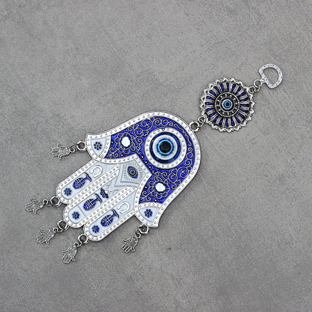 hamsa Turkish evil eye made of blue glass and metal