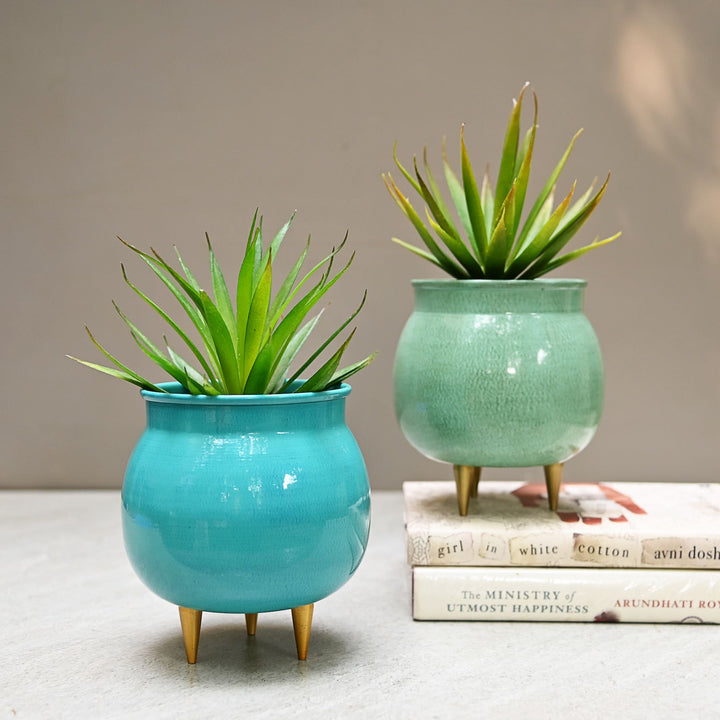 blue metal pot