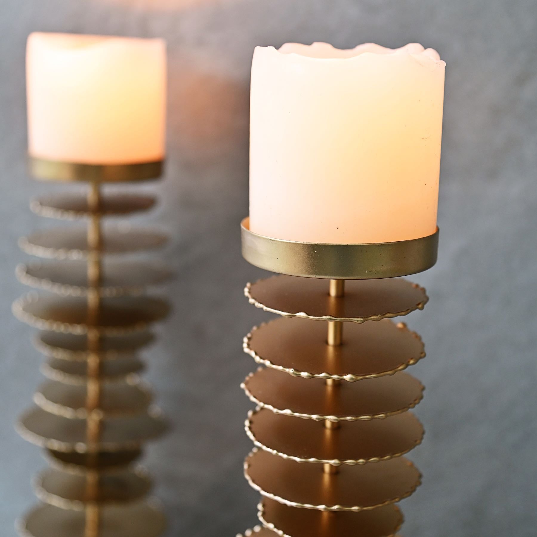 Myrian Satin Gold Candle Holders - Traditional Elegant Pair With Scrollwork Design