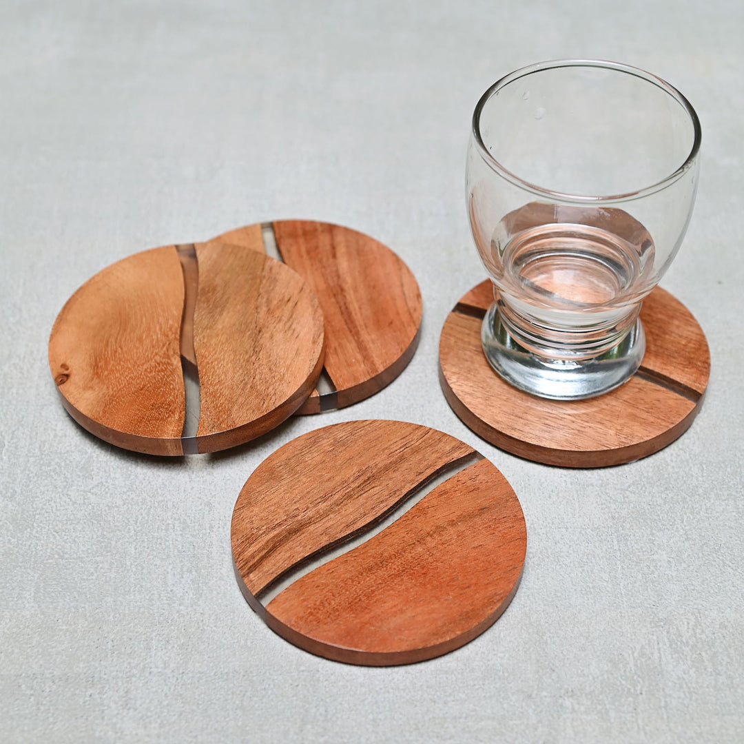 wooden coaster set with inlay work