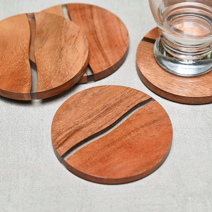 wooden coaster set with inlay work